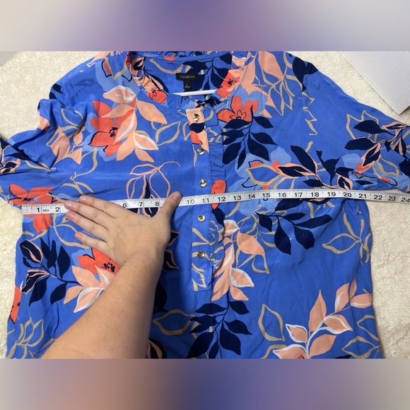 Talbots Vibrant Floral Blouse in Blue and Orange - Picture 7 of 7
